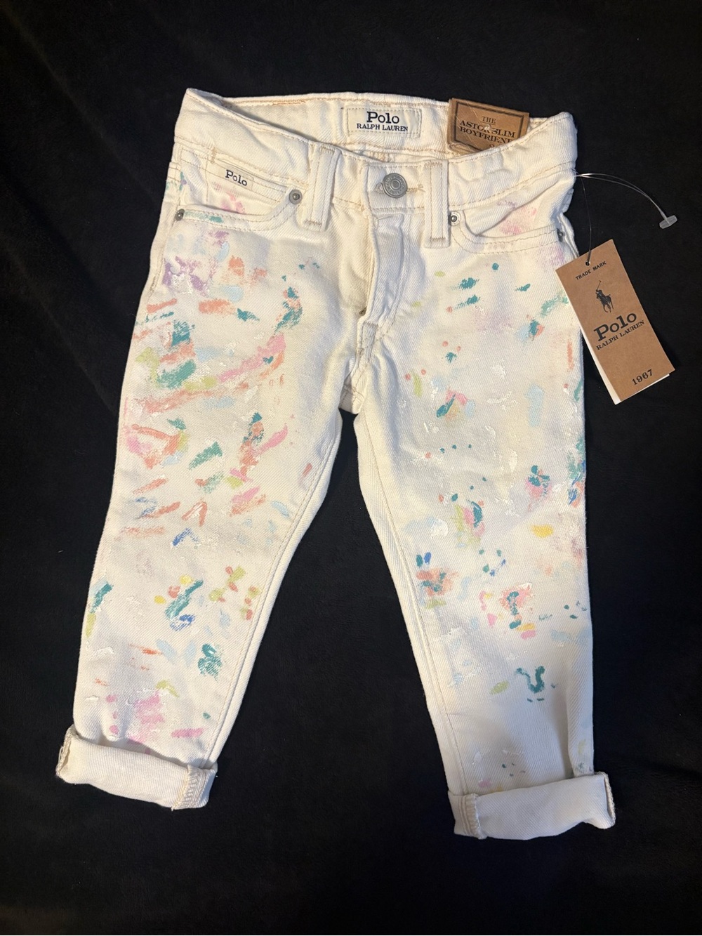 Ralph Lauren White Ankle Jeans with Multicolor Paint-Splash